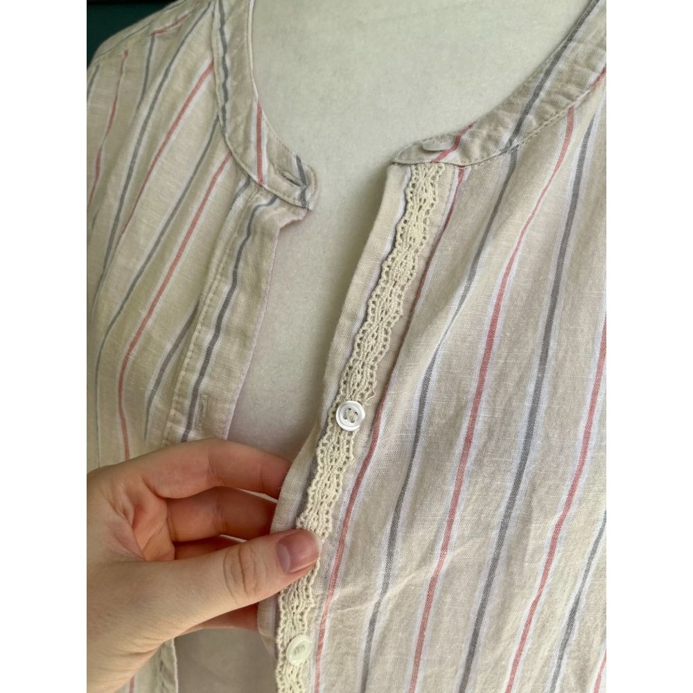 Lane Bryant Striped Button Down Blouse Linen Cotton Blend XL - Picture 3 of 6